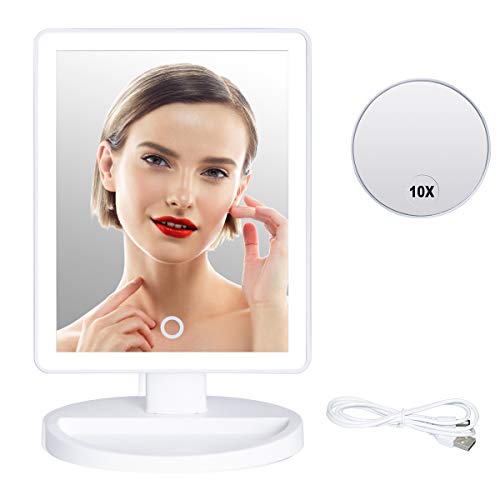 Preisvergleich Produktbild Gospire Kosmetikspiegel mit 37 Led Licht, Schminkspiegel mit Blendfreier Bleuchtung, Dimmbarer Helligkeit, Batterie / USB Betrieb, Drehbarer, Tischspiegel für Schminken Rasieren und Gesichtspflege