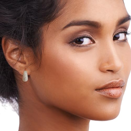 925 Sterling Silver Cubic Zirconia Pave Dome Huggie Chunky Hoop Earrings3