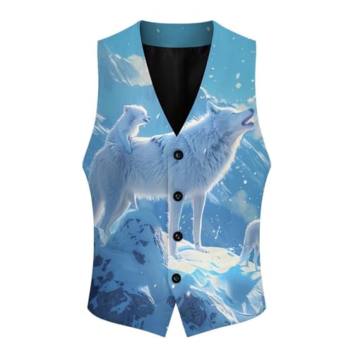 Family Wolf Roar Novelty Men's Suit Vest Casual Formal Dress Vests Business Waistcoat3
