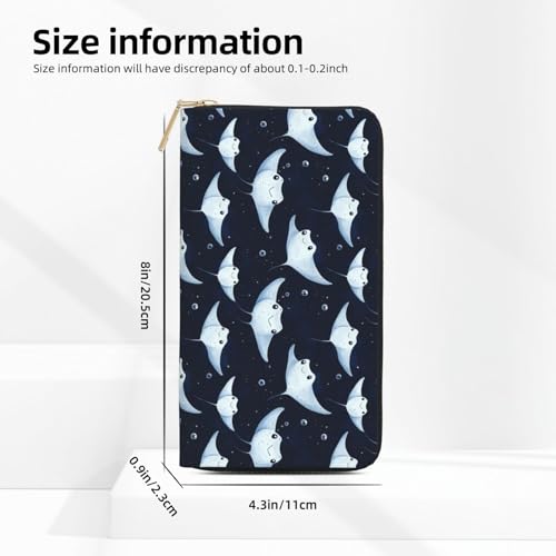 Cute Stingray Blue Print Wallet Women, Leather Bifold Multi Card Wallet, Long Purse Women's Wallets2