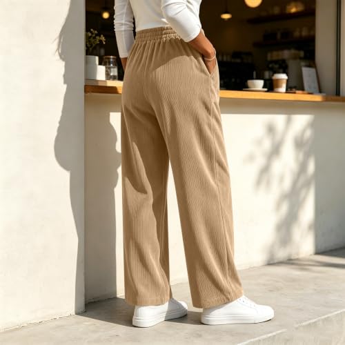 Women's Corduroy Pants Dressy High Waisted Wide Leg Work Pants with Pockets - image 3