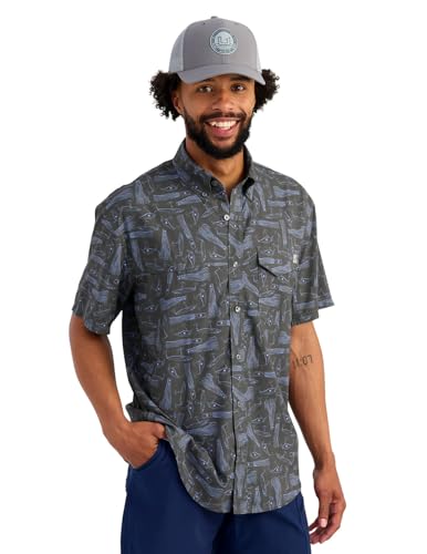 HUK Men's Tide Point Pattern Short Sleeve Shirt, Fishing Button Down