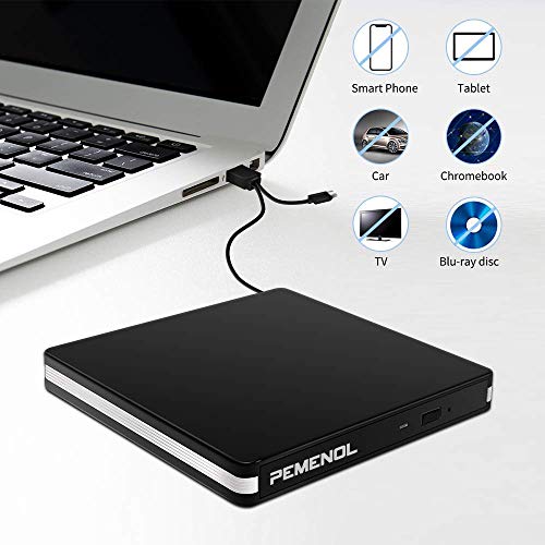 External DVD Drive, USB 3.0 Portable CD/DVD +/-RW Drive Burner CD ROM Re-Writer Optical Drive Reader Type-C Port Compatible with Laptop Desktop PC Windows Linux OS Apple Mac Black