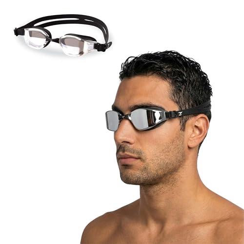 Image of AquaElite Mirrored Swimming Goggles for Men & Women | Lab tested by Experts | Dual Anti Fog Tech with UV Protection 600 | Polycarbonate Lens with Adjustable Silicone Strap - Black Silver