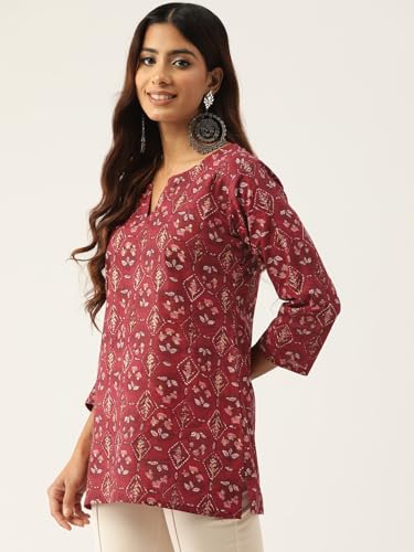 Image of feranoid Designer V-Neck Short Straight Kurti with 3Quarter Sleeves