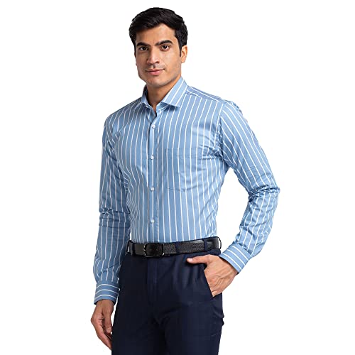 Image of Park Avenue Men's Pure Cotton Stripe Pattern Slim Fit Ainsley Collar Full Sleeve Formal Shirt