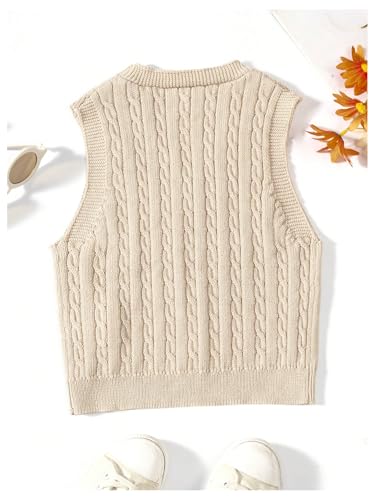 MakeMeChic Girl's Fall Cable Knit Vest Tops V Neck Sleeveless Cute Cropped Sweater Vest2