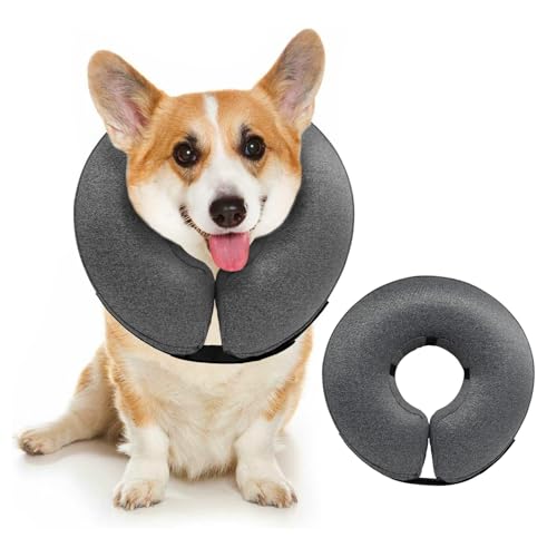 Image of MIDOG Inflatable Dog Cone, Soft Donut Recovery Collar Alternative After Surgery to Help Prevent Licking, Comfy E Collar with Neck Pillow Design, Grey, S