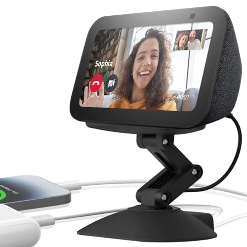 Adjustable Height Stand for Echo Show 5 (3rd gen) with USB-C and Charging Port,Tilt + Swivel Charging Station with Strong Magnetic for Charge Your Cell Phones and Earbuds