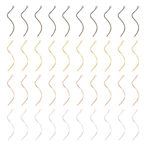 HOBBIESAY 40Pcs 4 Colors Ear Threads Charm Earrings Long Bar Dangle S-Shape Findings Wave Line for Bracelet Necklace Jewelry Making Accessory