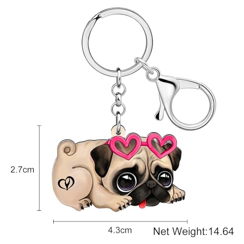 DALANE Acryl Süße Mops Hund Schlüsselanhänger Welpe Haustier Schmuck Auto Schlüsselring Geschenke für Frauen Mädchen Kinder Mops Liebhaber (Kaffee)