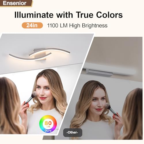 Image of 23.62 inch Modern Bathroom Vanity Light Brushed Nickel Lights Fixtures Dimmable 5CCT Led Bathroom Light Fixture Over Mirror Modern Wall lamp for Cabinet Hallway