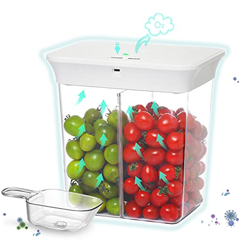 Acko Vacuum Food Storage Containers: Smart Airtight Lids Cereal Canister Kitchen & Pantry Organization Seal Box BPA Free for Vegetable Fruit Rice Nuts Sugar Coffee Beans Meat Clear with Spoon