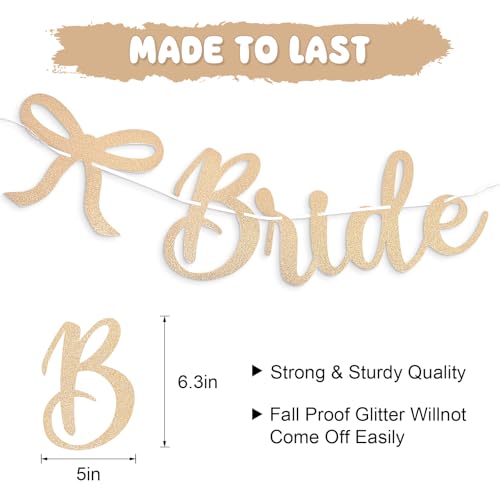 Image of Bride to Be Banner, Champagne Gold Bride to Be Bow Bachelorette Banner Sign