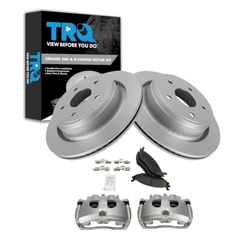 Image of TRQ Rear Brake Pad, Caliper, & Rotor Kit Ceramic Vented Premium G-Coated Compatible with 2012 Ram 1500