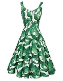 Belle Poque Summer Casual Dress for Women Retro Swing Midi Dress Green Leaf XL