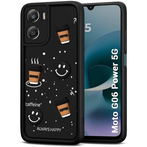Image of TheGiftKart Back Cover Case for Motorola Moto G06 Power 5G | Cute Fun Cartoon 3D Smiley Coffee Case | Full Camera Protection | Shockproof Back Cover Case for Motorola G06 Power 5G (Silicone, Black)