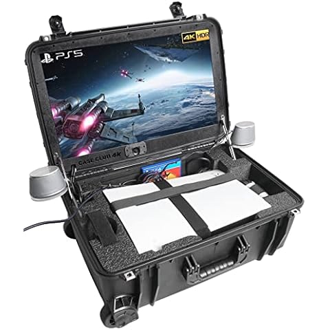 Case Club 4K Gaming Station to Fit PlayStation 5. Comes with Built-in 24" 4K Monitor, Cooling Fans, & Speakers. Fits PS5 (Gen 1 Disc or Digital), Controllers, & Games, (PS5 NOT Included) Cover