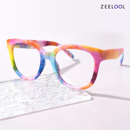 Image of Zeelool Oversized Blue Light Glasses for Women Square Rainbow Eyeglasses Stylish Full Rim Designer Eyewear Anti Eyestrain & UV JGP049594-11B, Medium