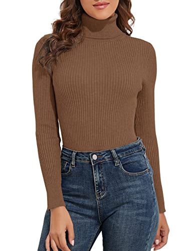 Image of PrettyGuide Women's Ribbed Turtleneck Long Sleeve Sweater Tops