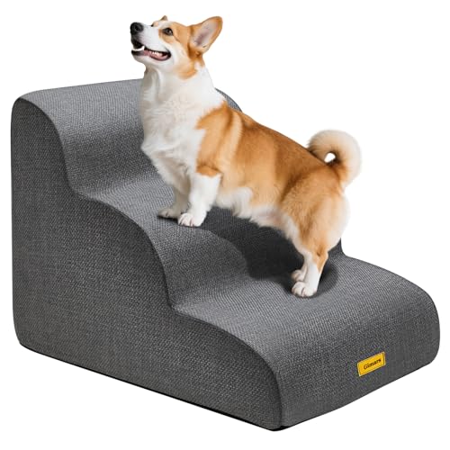Gimars Hundetreppe mit 30D Hochdichtem Schaum & Extra-Breiten Stabilen 3 Stufen 40 cm hoch, Abnehmbarem Waschbarer Bezug, Rutschfestem Boden, Tragbare...