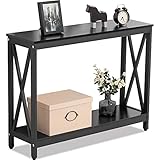 Tunbne 39.5'' Console Tables for Entryway Sofa Table Long Narrow Hallway Table Small Space Console End Table for Living Room 2 Layers (Black)