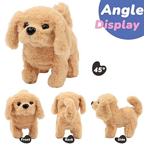 Hopearl Laufender Hund Golden Retriever Interaktiv Elektronisches Haustier Plüsch Spielzeug Welpe Wuff und Bewegend Animiert Nickender Kopf Geschenk für Kleinkinder Geburtstag, Braun, 18 cm
