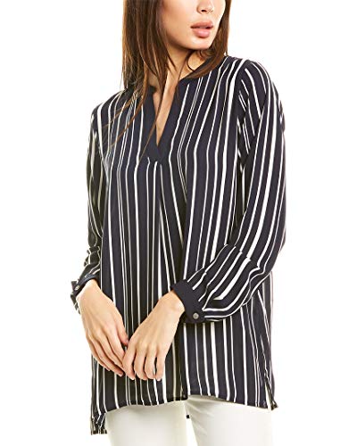 Vince Camuto Long Sleeve Plain View Stripe Split-Neck Tunic Caviar XS