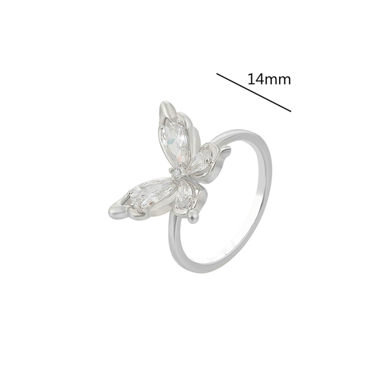 Alianzas de oro blanco Au750 de 18 quilates con gota de moissanita y mariposa