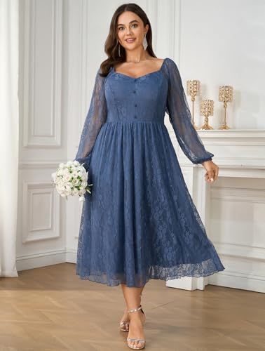 SCOMCHIC Womens Plus Size Wedding Guest Dress Long Sleeve Formal Lace Cocktail Party Maxi Dresses3