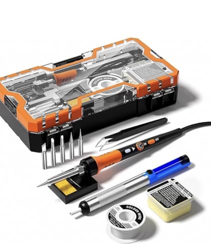 Image of ZELBO Premium 12 in 1 Soldering Iron Kit, 60W Soldering Gun with Ceramic Heater, Portable Electric Soldering iron Adjustable Temperature 200-450℃, Includes Soldering Iron Tip, Wire