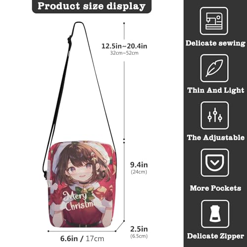Cute Red Christmas Anime Girl messenger bags mens shoulder bags crossbody Cross Over Purse Adjustable Strap for School work3