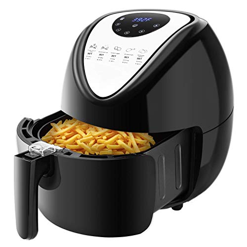 Lovinland Electric Air Fryer 5.6 Quart, 1800 W Digital Hot Air Fryer Oven Oilless Cooker for Roasting, 7 Preset LED Digital Touchscreen,Non Stick, Black