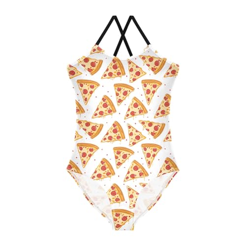 senya Girls Swimsuits One-Piece Swimwear Tie Bathing Suit Beach Summer Round Neck 7-8T Pepperoni Pizza Slices On White