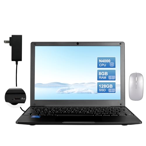 HBESTORE10.1 Mini Laptop, IPS Display - with Celeron N4000 (Up to 2.6GHz), 8GB RAM 128GB SSD Windows 11 OS, Lightweight & Powerful Small Computer (Black, 8GB+128GB)