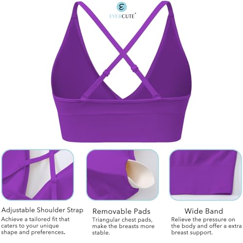 Image of Evercute Women's Sports Bras 3 /4 Pack Adjustable Deep V Neck Bras Wireless Spaghetti Strap Criss Cross Padded Low Support Bra
