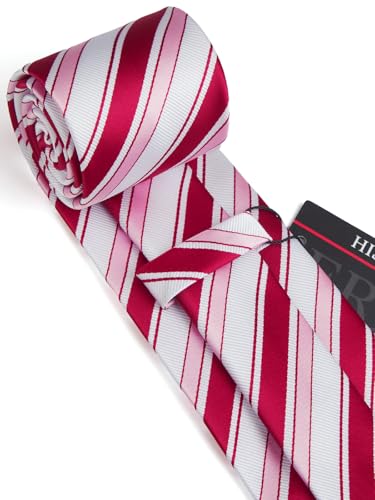 Image of HISDERN Mens Striped Ties Classic Silk Woven Tie and Pocket Square Set Formal Business Necktie Handkerchief for Wedding