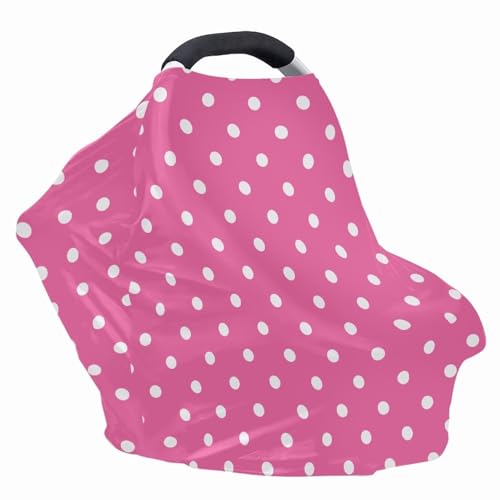 Image of Baby Car Seat Cover, Easy to Install Car Seat Canopy for Girls, Mom Nursing Breastfeeding Covers, Blanket for Infant, Pink Polka Dot