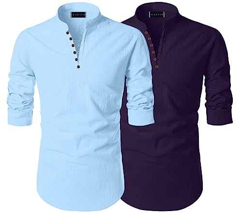 Image of Men's Trendy Short Kurta Shirt | Mandarin Collar Full Sleeve Cotton Ethnic Wear | Regular Fit Traditional Indian Apparel | Casual Festive Party Function Clothing