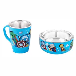 SKi Homeware Avengers Printed Stainless Steel Bowl 400 Ml & Mug 250 Ml (Avengers)
