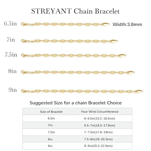 14K Gold Bracelets for Women Fine Gold Mariner Chain Bracelet for Women & Mens Bracelet Layering Womens Bracelets Jewelry Presents for Her Him (6.5'' 7'' 7.5'' 8'' 9'')2