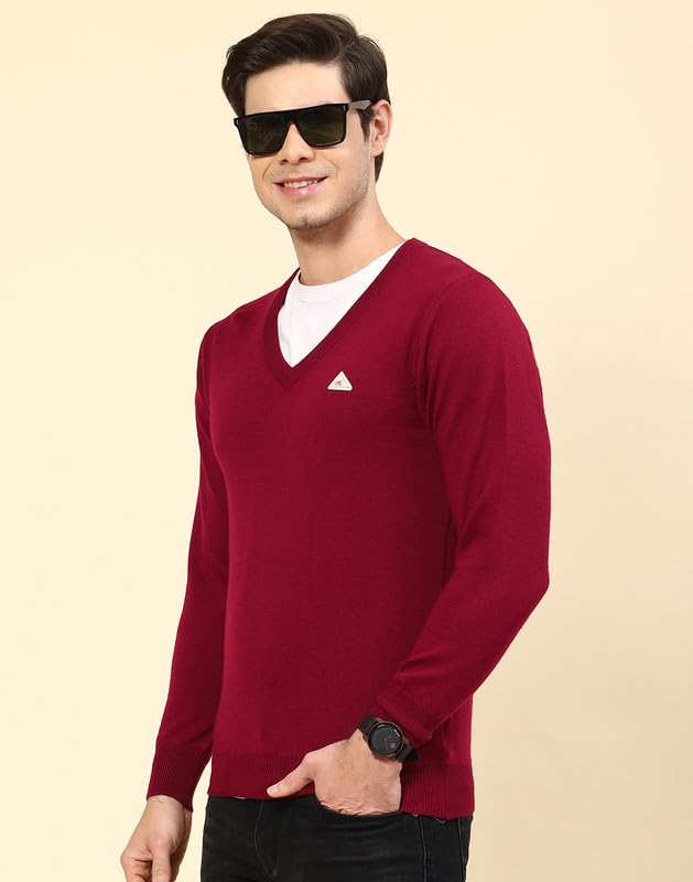 Image of Monte Carlo Shell Solid V Neck Pullover | Warm Woolen Pullover for Men | Soft Comfortable Knitted Winter Wear Sweater for Men's