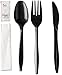 250 Black & Silver Plastic Cutlery Packets - Knife, Fork, Spoon, Napkin, Salt & Pepper Sets | Individually Wrapped Disposable Silverware