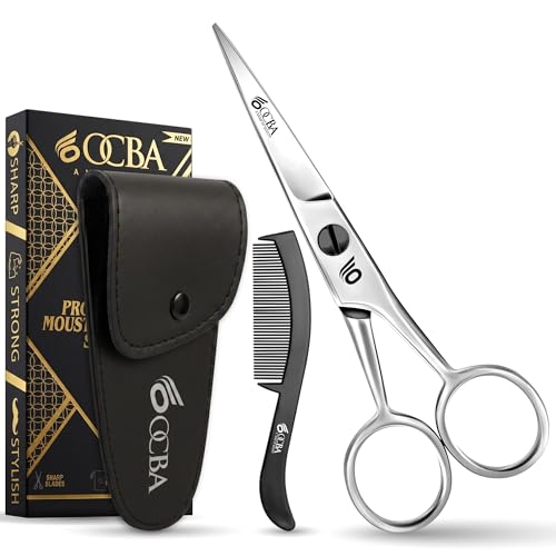 OCBA Ciseaux à barbe, ciseaux à moustache professionnels, ciseaux pour oreilles et nez en acier inoxydable, utilisation sûre pour les sourcils (Argent)