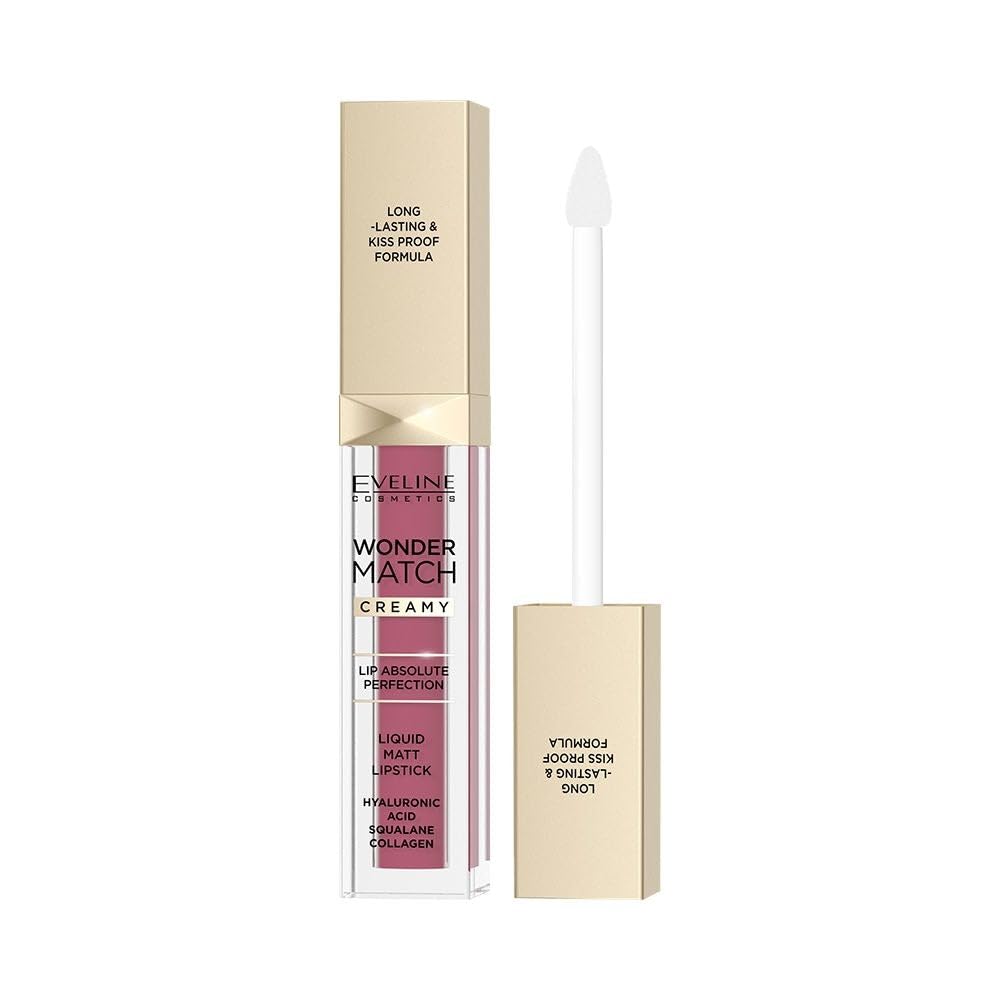 Eveline Cosmetics Wonder Match Matte Liquid Lipstick Wonder Match - No. 03 Mauve, Long-lasting & Hydrating, Vegan Formula with Hyaluronic Acid, Squalane & Collagen
