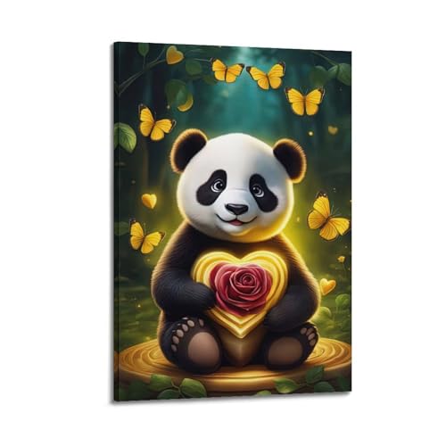 OKNGB Póster de animales con mariposas voladoras y pandas, cuadro decorativo sobre lienzo, 30 x 45 cm