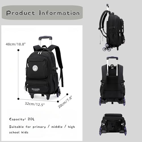 Rolling Backpack for Boys Girls Elementary Middle School Bags, Boys Roller Backpack with 6 Wheels, Beige - Image 4