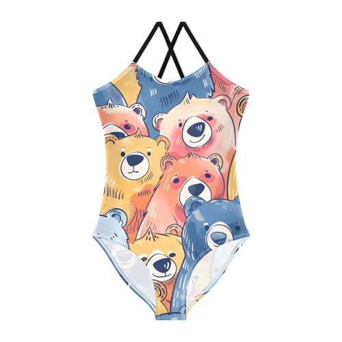 Bolaz Girls Swimsuits One-Piece Bathing Suits Multicolor Kids Sport Summer Beach Swimwear for 3-10 Years Old-Colorful Cute Bears