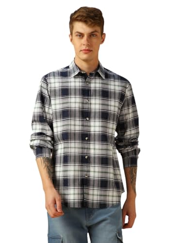 Image of Dennis Lingo Men Blue Checks Cotton Regular Fit Full Sleeve Shirts