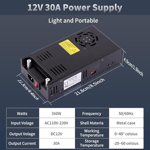 MYSWEETY 12V 전원 공급 장치 360W 30A, 110V AC - 12V DC 컨버터-블랙 — 사진 2